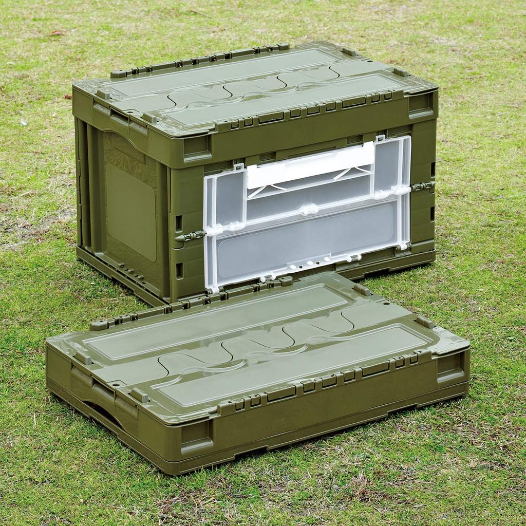 Risu Storage Case/Box, Foldable Container, 50L, with Door and Lid, Green, Made in Japan, 177487
