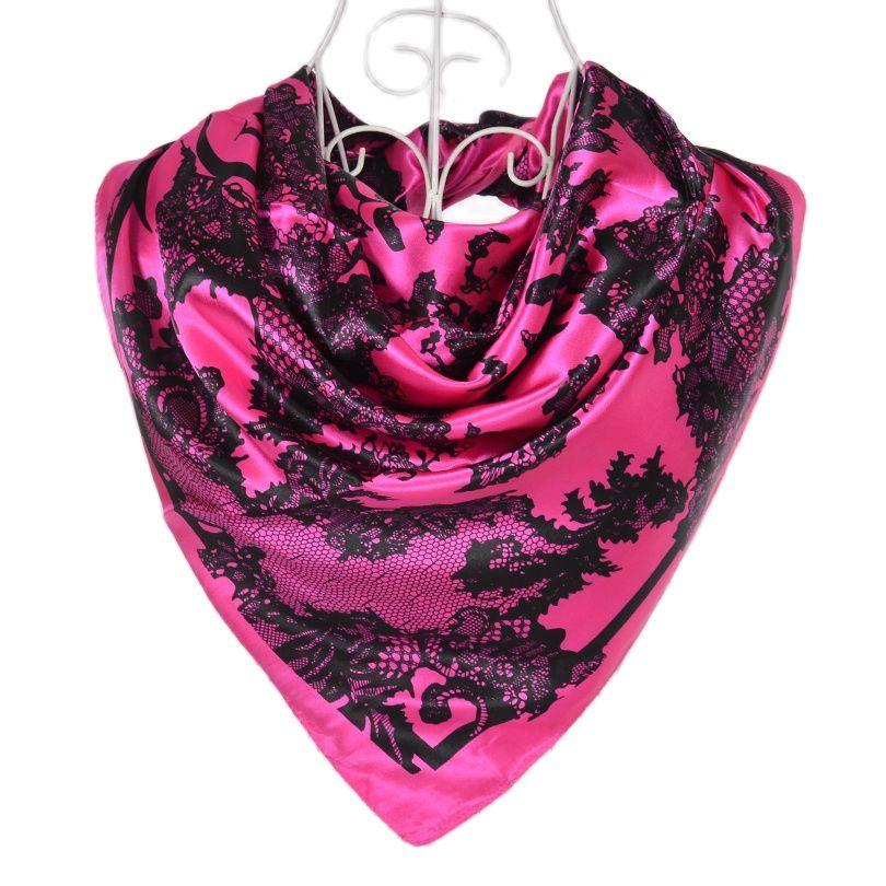 [BYSIFA] Muslim Women Head Neck Scarf Shawl  Trendy Chinese Silk Square Satin Scarf 90*90cm Pink Coffee Roses Scarves Wraps
