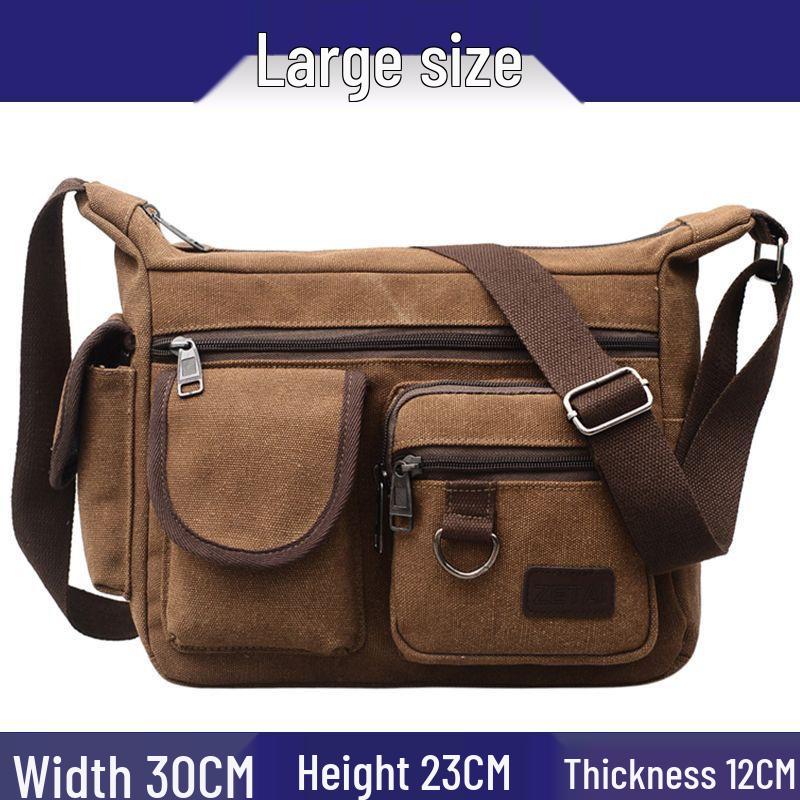 Hochwertige Herren-Canvas-Umhängetasche mit Doppeltaschen für Reisen