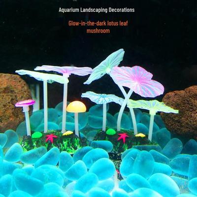 Lichtgevende Aquarium Decoraties: Fluorescerende Waterplanten met Zachte Lotusbladeren & Paddenstoelen.