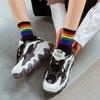 3/6/12 Pairs Women Rainbow Pattern Mid Tube Cotton Socks Fashion Striped Sweat Absorbing Breathable Soft Comfortable Casual Sock