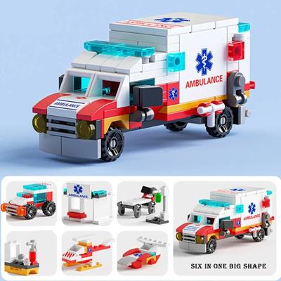 6v1 Ambulance Escort Auto Helikoptéra Záchranář Doctor Miniloader Truck Klasický model Stavebnice Sady Cihly Toy City