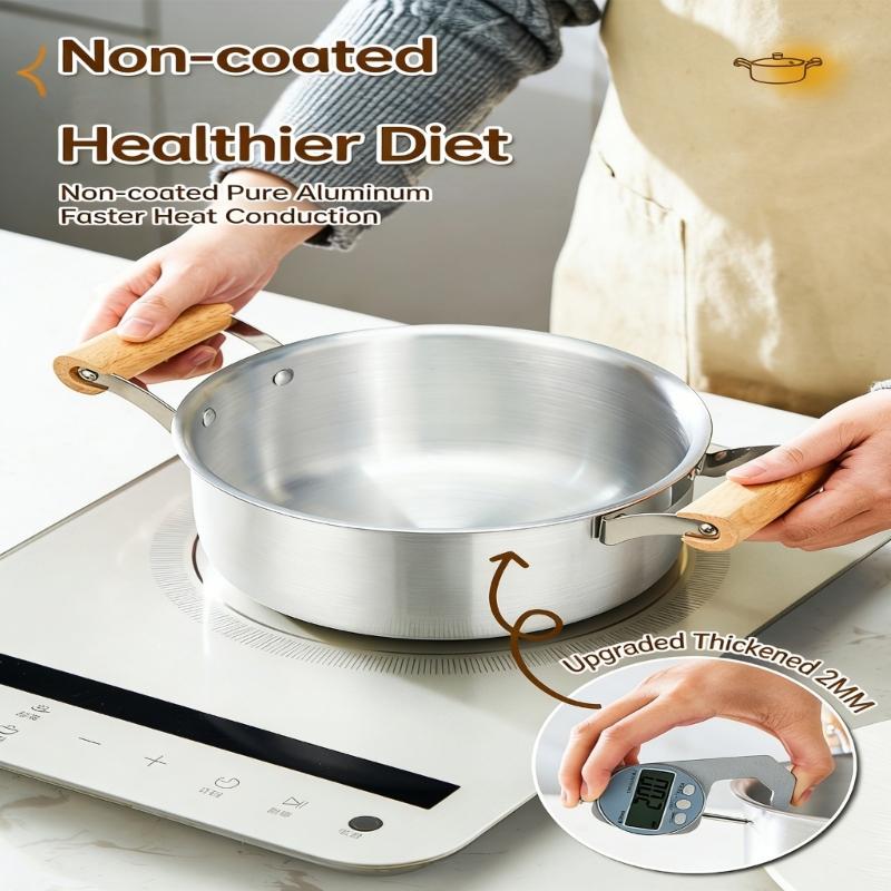 Aluminum Soup Pot with Double Wooden Handle and Glass Cover for Gas Induction Cooktops Multipurpose Cooking Application