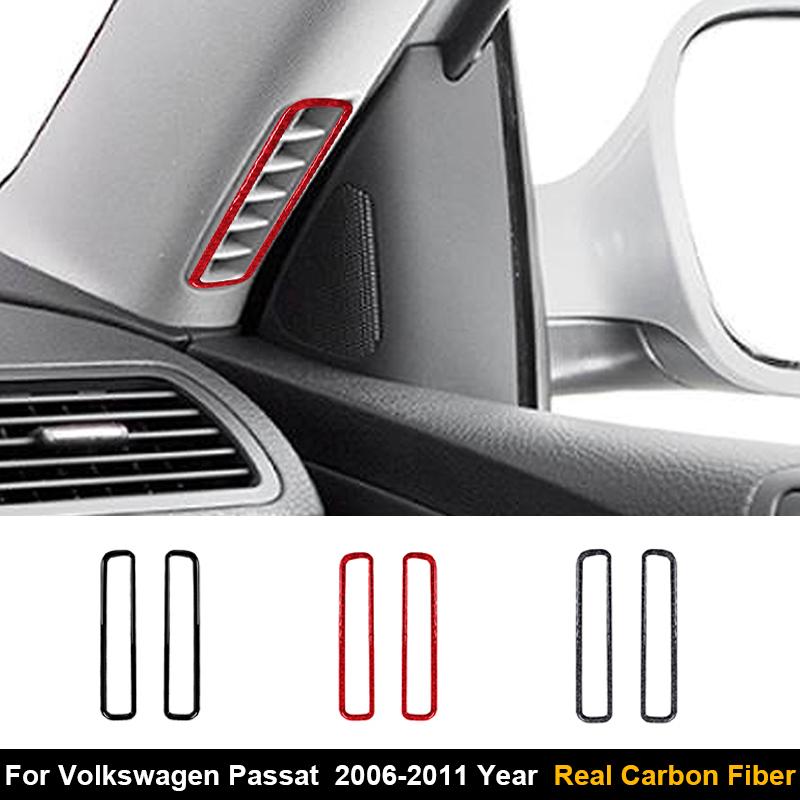 2PCS Real Carbon Fiber Car A Pillar Air AC Vent Outlet Panel Frame Stickers For Volkswagen Passat 2006-2011 Interior Accessories