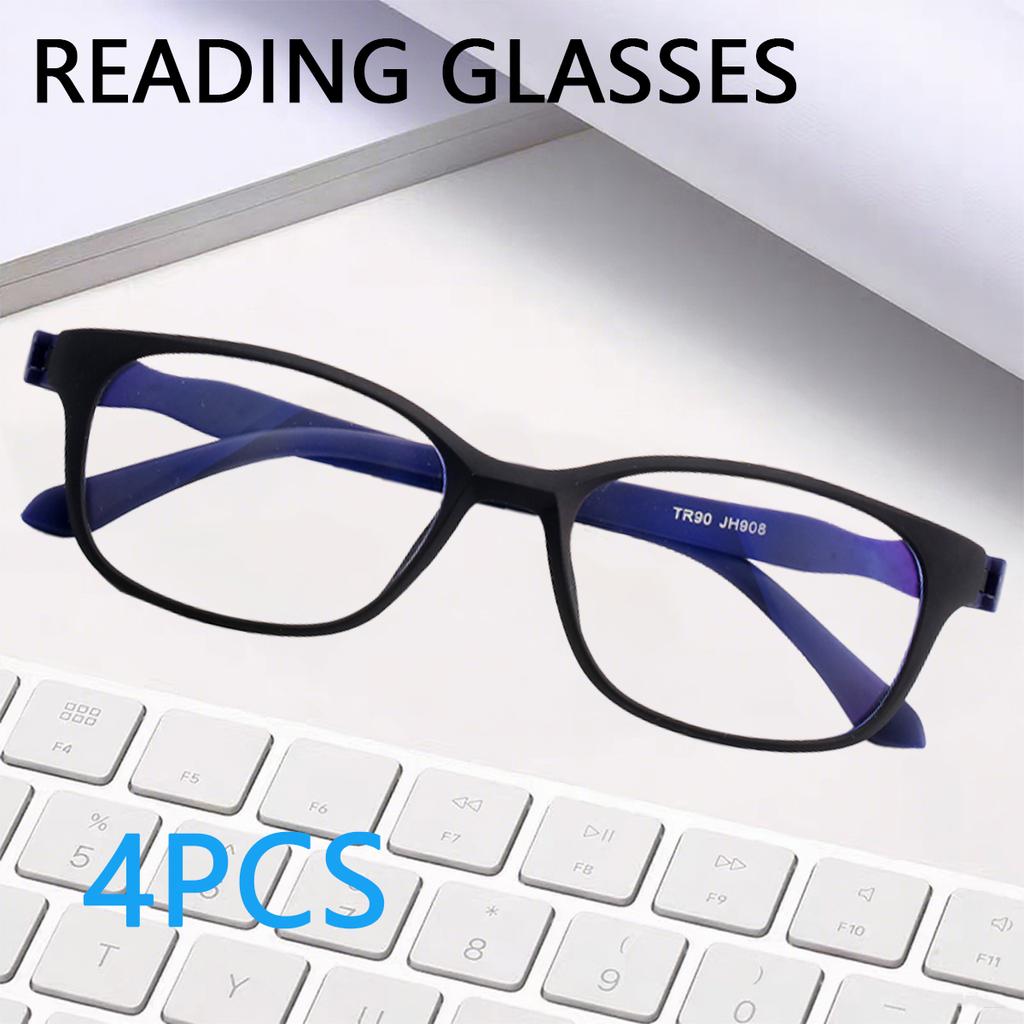 4PCS  Blue Light Glasses Square Reading Glasses TR Reading Glasses Men Blue Light Reader Antifatigue Computer Eyewear +1.0-+4.0