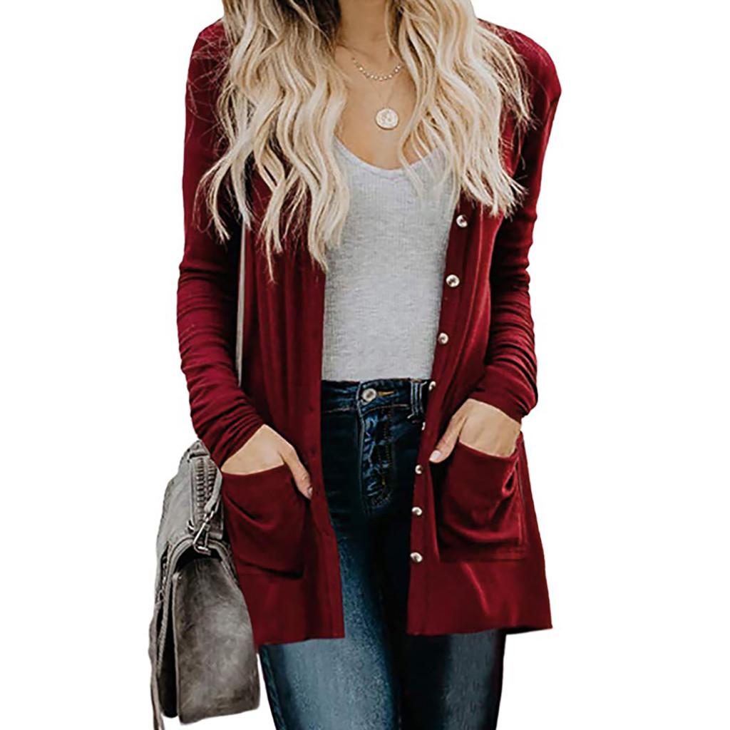 

Ramidos женский женский кардиган, однотонное пальто с карманами и пуговицами с длинными рукавами, верхняя одежда XXL