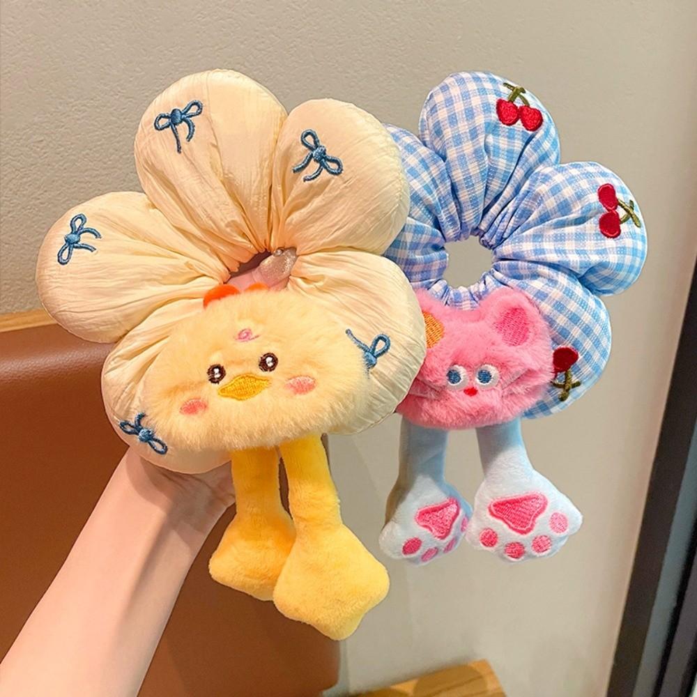 Cloth Cotton Filled Scrunchies Cute Plaid Flower Hair Ring Cute Bun Rubber Bands  Women