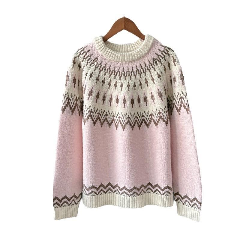 Autumn and winter retro lazy style Fair Island jacquard design sense versatile and thin long-sleeved knitted sweater women