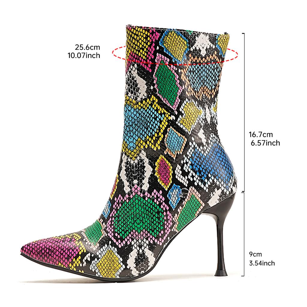 Fashion 2025 Autumn and Winter Women's Boots Sexy and Skinny Ankle Boots Pointed Toe Stiletto Heel Super High Heel Booties Snake Print
