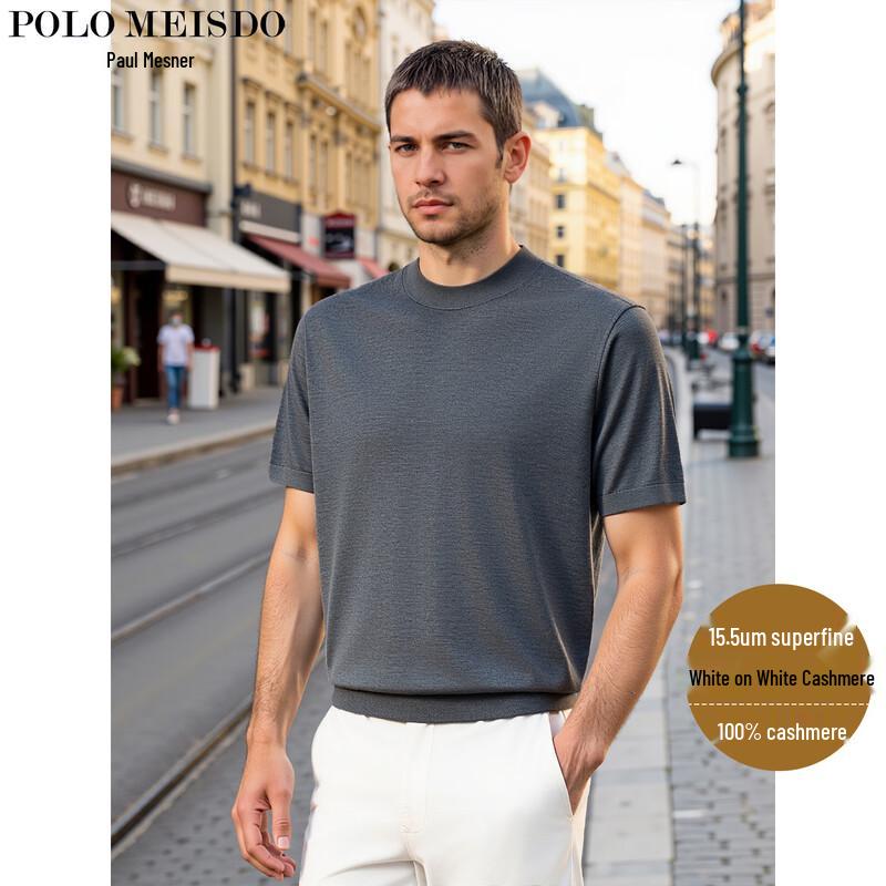 

POLOMEISDO Men s 100% Cashmere Short-Sleeve Mock Neck Sweater 2XL