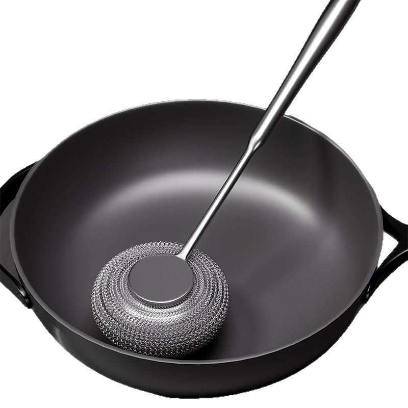 Brosse à Pot en Acier Inoxydable à Manche Long: Poils Métalliques Durables, Ne Perd Pas ses Poils, Idéal pour la Vaisselle et le Nettoyage de la Cuisine.