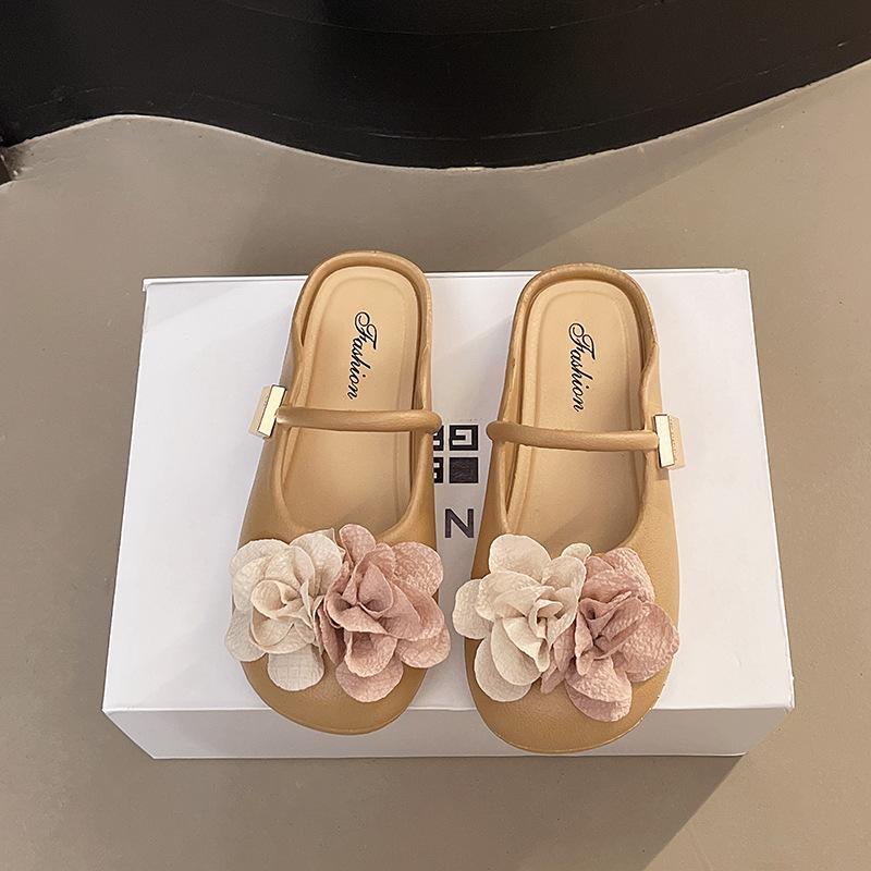 New Lazy Flat Bottom Versatile Fashion Half Pack Summer Wear Flower Baotou Cool Slippers Women's