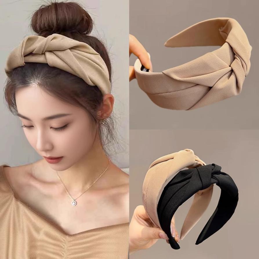 Neue geknotete Stirnbänder für Frauen Kopfschmuck Mädchen Vintage Haarspangen Stoff Breites Haarband Weicher Haarreif Haaraccessoires Kopfbedeckung