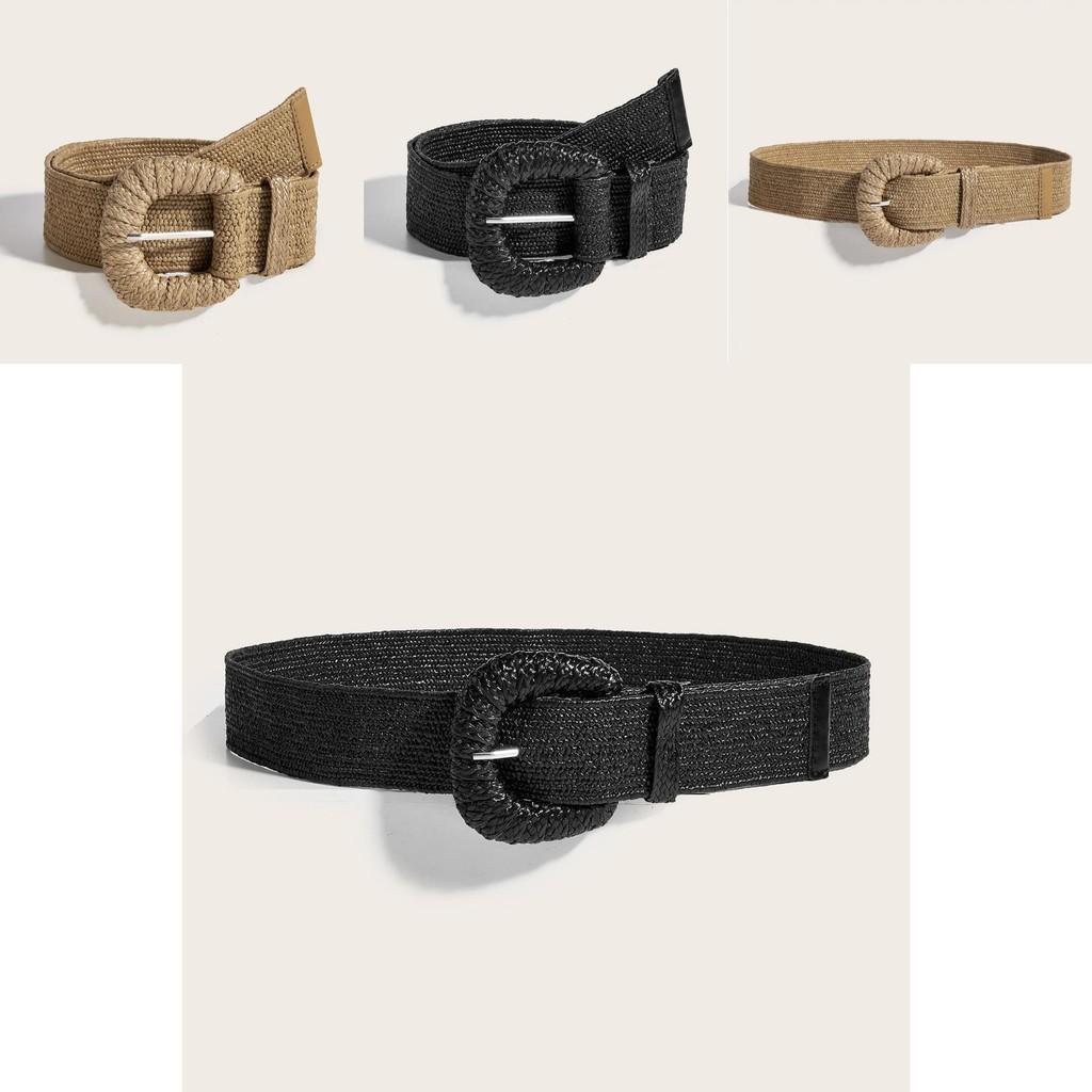 Vintage Cotton Linen Pp Grass Braid Belt With Round Buckle For Casual Dress Accessory