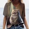 Summer Cat T-Shirts Kitten Animal 3D Print New Women's Casual Short Sleeve V-Neck T Shirt Y2K Tees Harajuku Tops Female Clothing