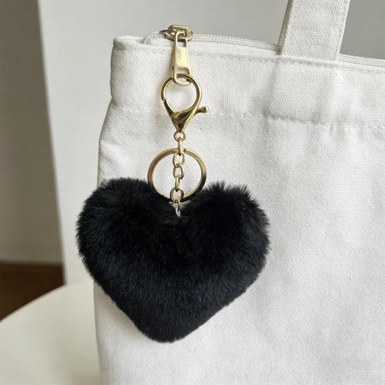 Breloc Inimă Pufoasă Breloc cu Pandantiv Blană Artificială de Iepure Pandantiv pentru Geantă Decorare Chei Mașină Accesoriu Etichetă Bagaj