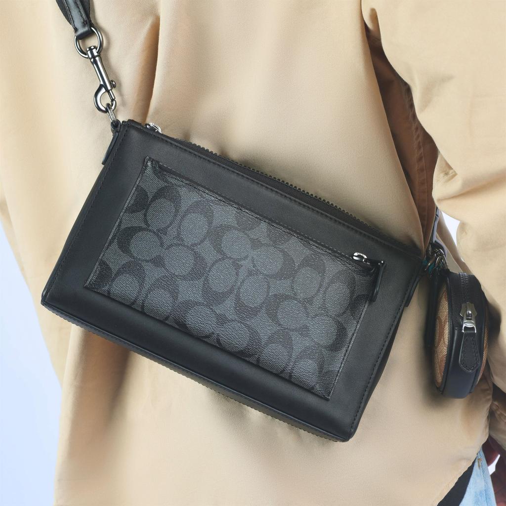 Coach Holden 25 Monogram Print Logo Embossed Pendant Color Block Coated Canvas And Leather Shoulder Crossbody Bag Medium Men bags C5598-QBPHT