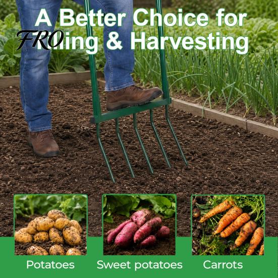 Heavy Duty Garden Fork 5-Tine Broad Fork, Pitchfork with Dual Handles, Gardening Hand Tiller, Digging for Planting, Gardening, Soil Aeration