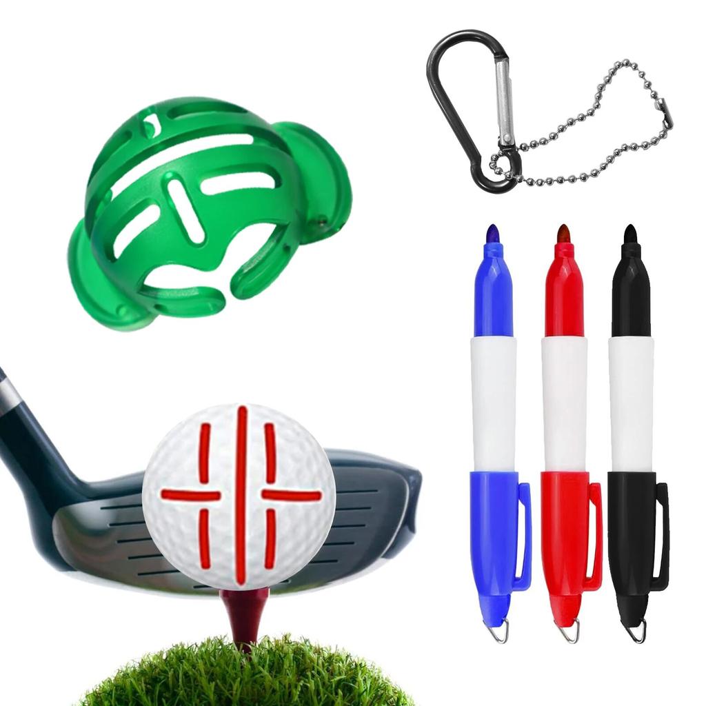Golf Ball Liner Marker Drawing Tool Alignment Putter Marking Kits 1pc Golf Ball Liner Template and 3pcs Golf Ball Markers