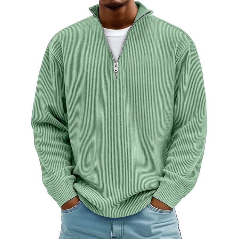 New pullover men's casual top stand-up collar zipper long-sleeved men's polo shirt solid color sports sweater