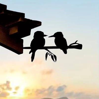 Two Birds On Branch Iron Art Silhouette - Metal Wall Art for Home Stunning Statue Stake Decoration and Housewarming Gifts