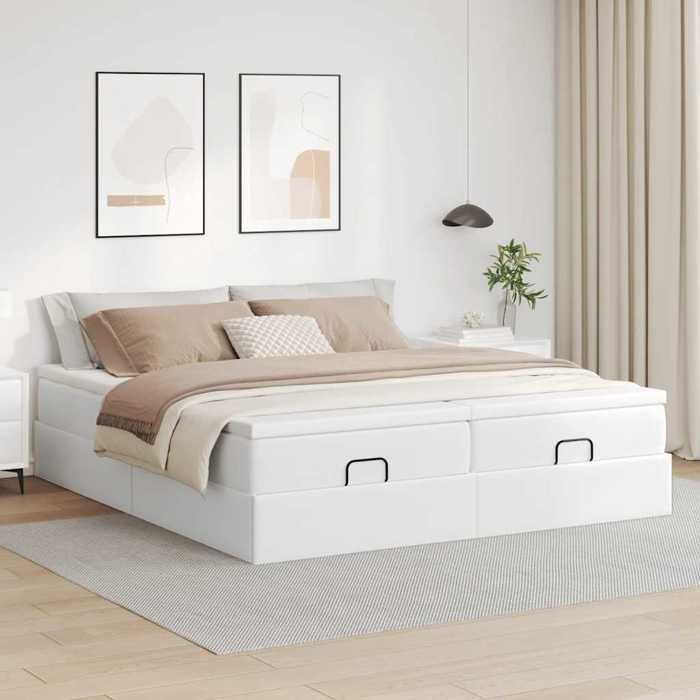 VidaXL Cadre de lit ottoman avec matelas blanc 200x200 cm similicuir, cadre de lit avec rangement, cadre de lit 3311230