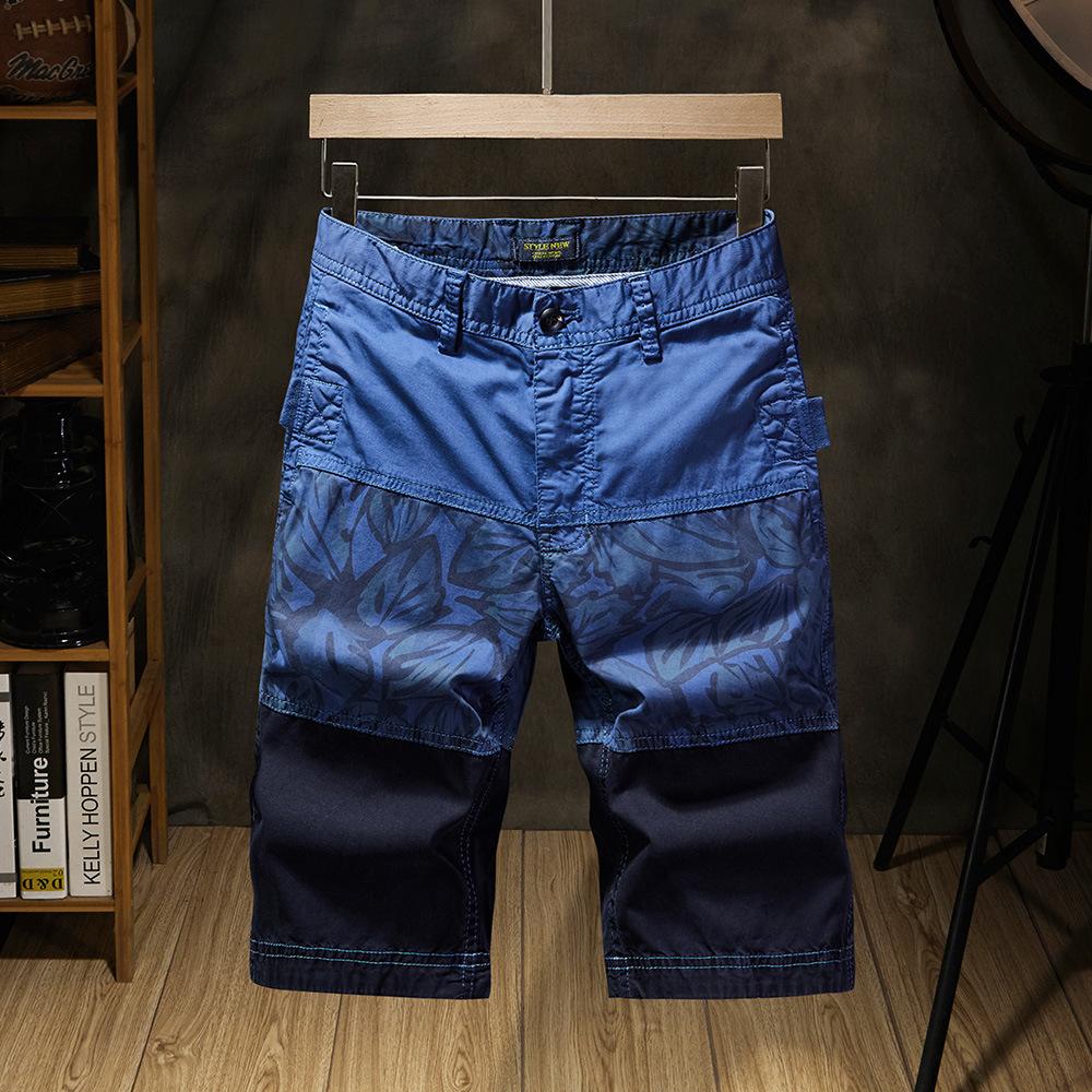 Мужские летние пять брюк с принтом, пляжные брюки, свободные шорты, брюки 28 синий