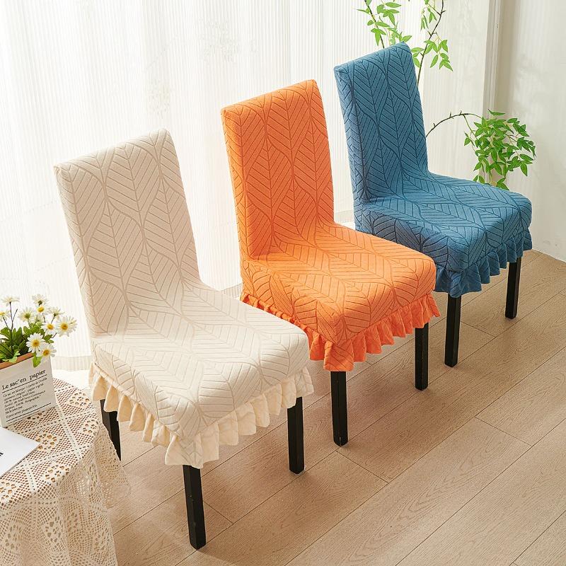 4/6pcs Stretch Spandex Chair Slipcovers with Leaf Print and Ruffled Hem Machine Washable Pet-Friendly for Hotel Home Party Decor