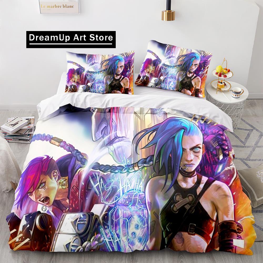Arcane Anime Hra Jinx Ložní prádlo Sada Roztomilý povlak na prošívanou deku Povlečení s polštářem Twin Single Queen King Size Chlapci Dospělí