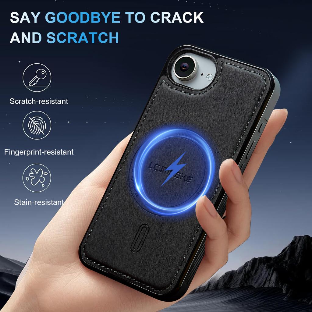 LC.IMEEKE L6 For iPhone 16e Case PU Leather Coated PC TPU Phone Cover Compatible with MagSafe