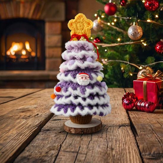 Handmade Crochet Christmas Tree Decoration Tabletop Knitted Small Artificial Flocking Christmas Tree for Home Office Holiday Decor