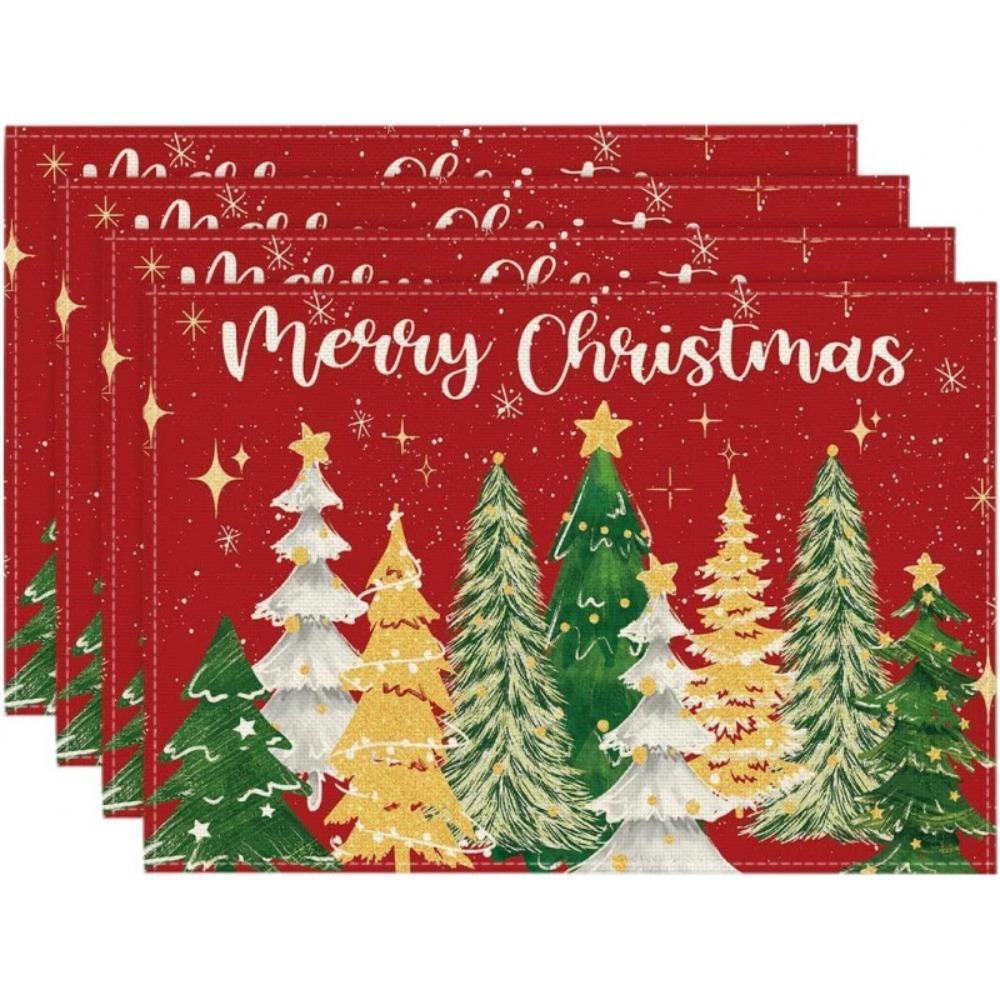 4pcs Non Slip Table Mat Rectangular Tableware Pad Household Christmas Placemat  Festival
