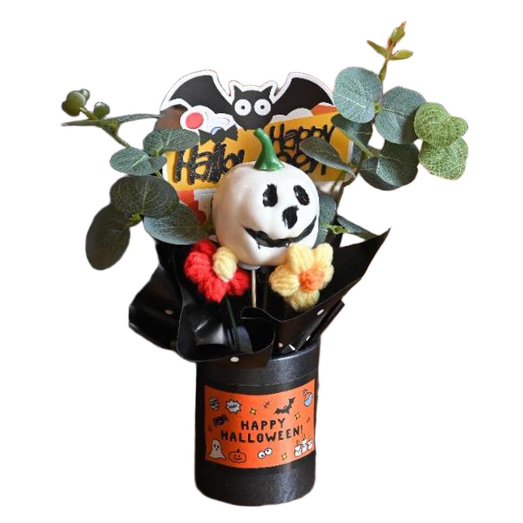 Exquisite Plastic Pumpkin Bouquet Creative Ghost Ornament Artificial Flower Table Centerpiece for Halloween Festive Decorations