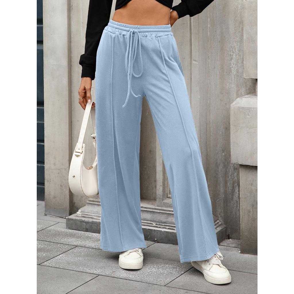 Fall Winter New Women's Solid Color Derong Drawstring Pocket Loose Casual Long Pants Leisure Trade Europe America