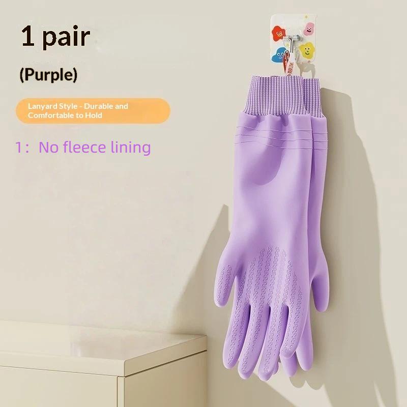 

Reusable Cleaning Gloves with Anti-Slip Palm Particles - Long-Sleeve Rubber Gloves for Kitchen, Dishwashing & Household Chores 1 фиолетовый