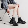 Martin Stiefel Werkzeugstiefel Damen Hartleder Schwarz-Weiß-Spleiß Kurzstiefel Damen und Herren Glänzende Lederstiefel Rund