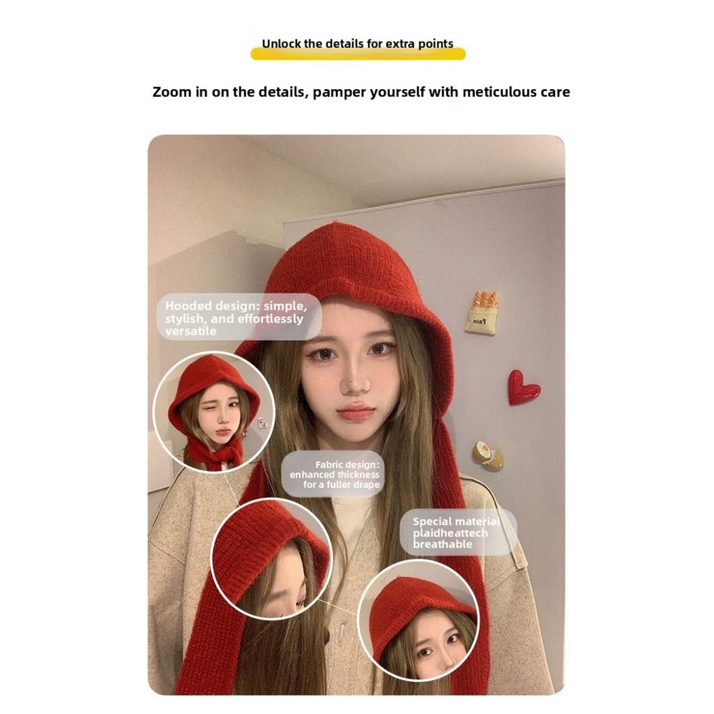 Knitted Little Red Riding Hood Warm Thickened Hat, One Piece Cold Resistant Knitted Hat, Women's Balaklaf Hat