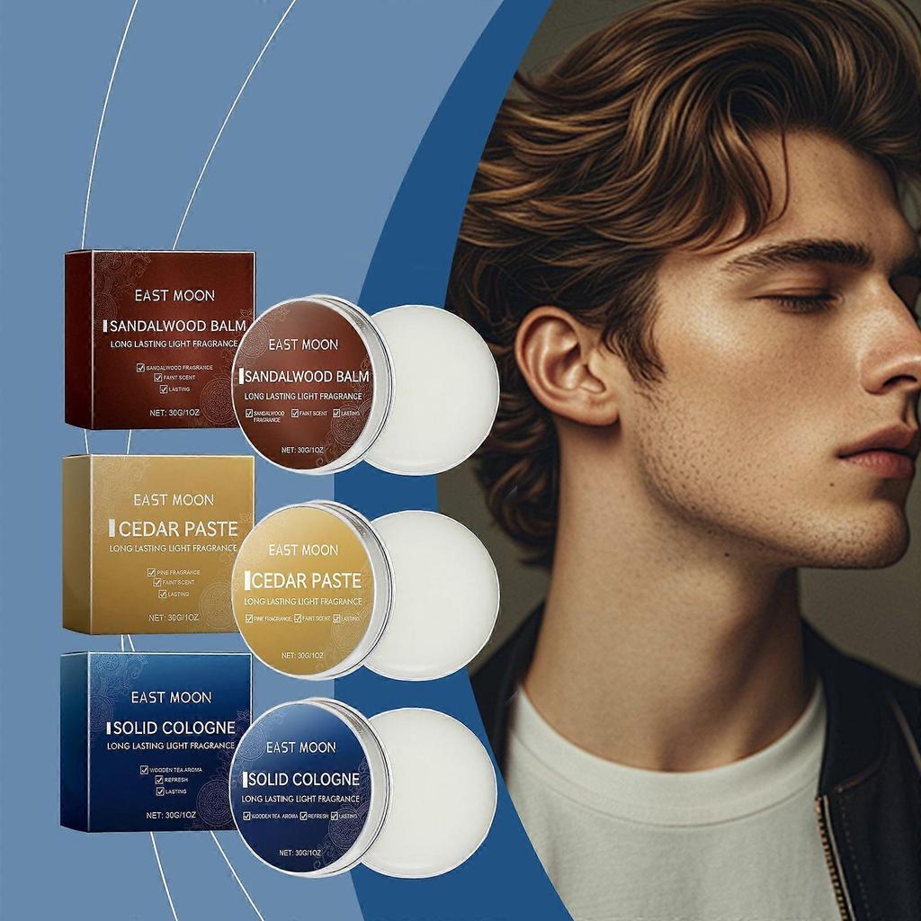 Baume Parfum Solide Lune de l'Est (Santal pour hommes) Baume Parfum Solide Charme pour Homme, Frais et Naturel, Longue Durée, Portable