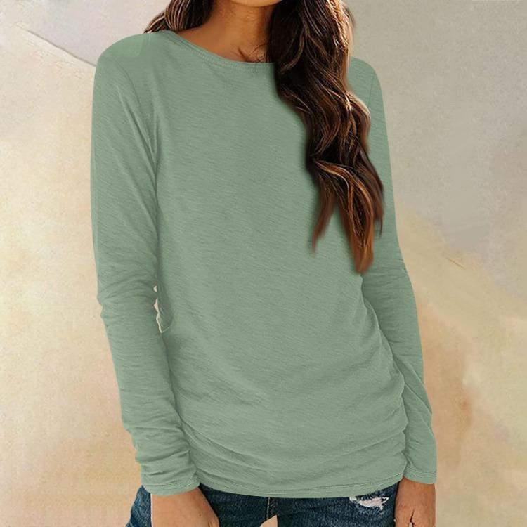 Trendy Fall Tunic Outfits Womens Fitted T Shirts Casual Long Sleeve Round Neck Basic Tee