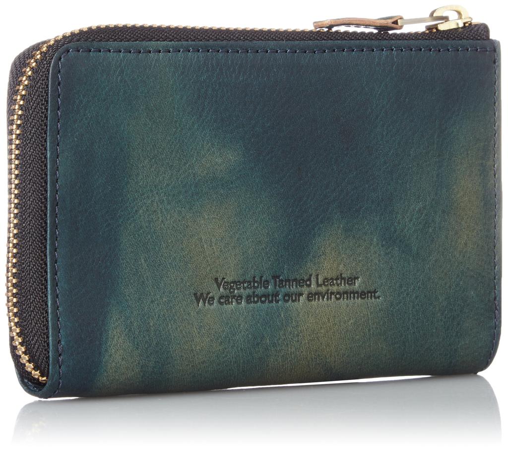 Katharine Hamnett London Wallet, Premium Italian Vegetable Tanned Leather, FLUID, Large Zipper, Medium Size, Box, Blue