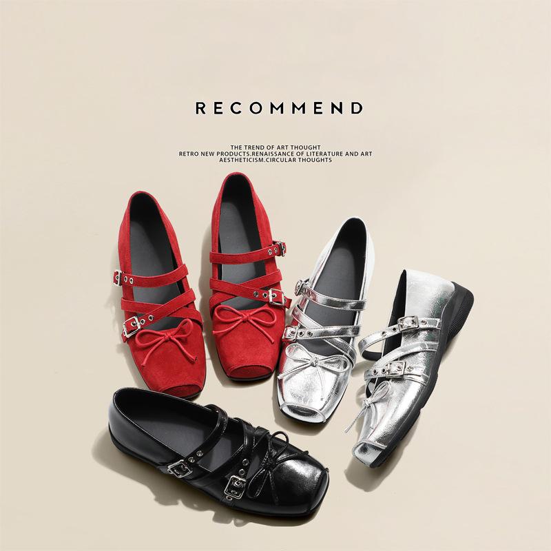 Fashion trend retro silver square head wedge single shoes women's 2025 new summer skirt light mouth Mary Jane shoes