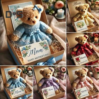 Mother's Day Teddy Bear Gift Box Emotional Support Plush Toy Doll Elegant Handmade Lace Dress Bear with Card Keepsake for Mom Grandma