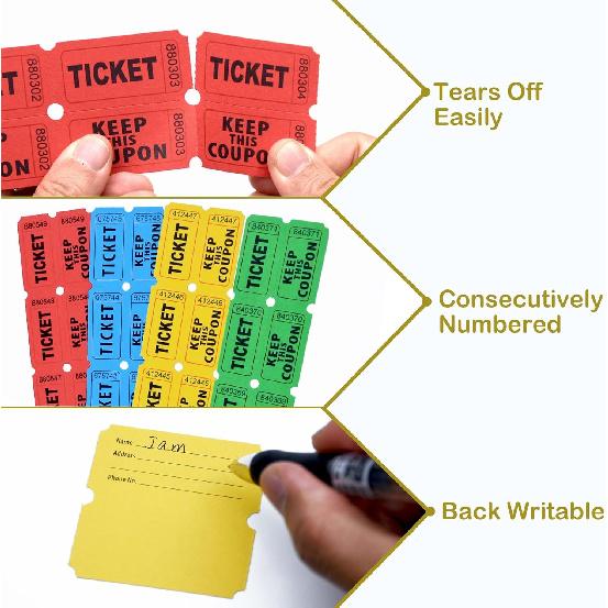 2000 Pcs 1000 Pairs Raffle Tickets, 50/50 Double Raffle Tickets, 250 Double Tickets Per Stack, for Events, Entry, Carnivals, and Door Prizes