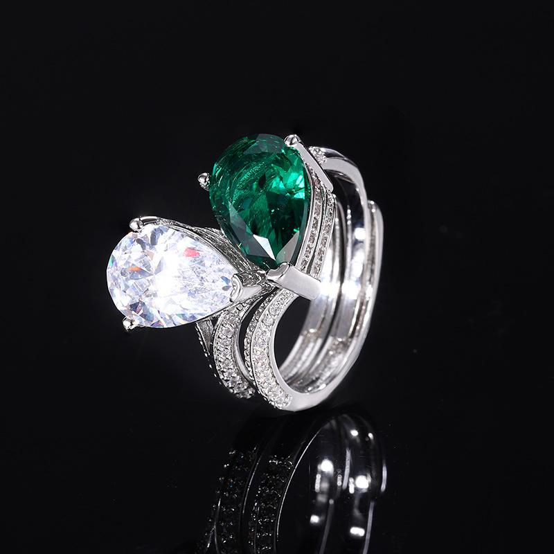 

Jewelry Copper Bottom Gold-Plated Simulation Red Corundum Green Nano Two-In-One Ring Women S Stone 8 * 12
