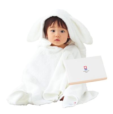[Exclusief bij Amazon.co.jp] Imabari Handdoek Gemaakt in Japan Babybadjas en Badponcho Cadeauset (Wit met Oortjes)