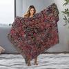 Luxurious Red Floral Embroidered Velvet Throw Blanket Turkish Kilim Style Cozy Sofa Bed Living Room Decor Gift