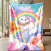 Rainbow Cat Fantasy 3 Theme Blanket Lightweight Warm Flannel Blanket Decorative Throw Blanket for Home Decoration