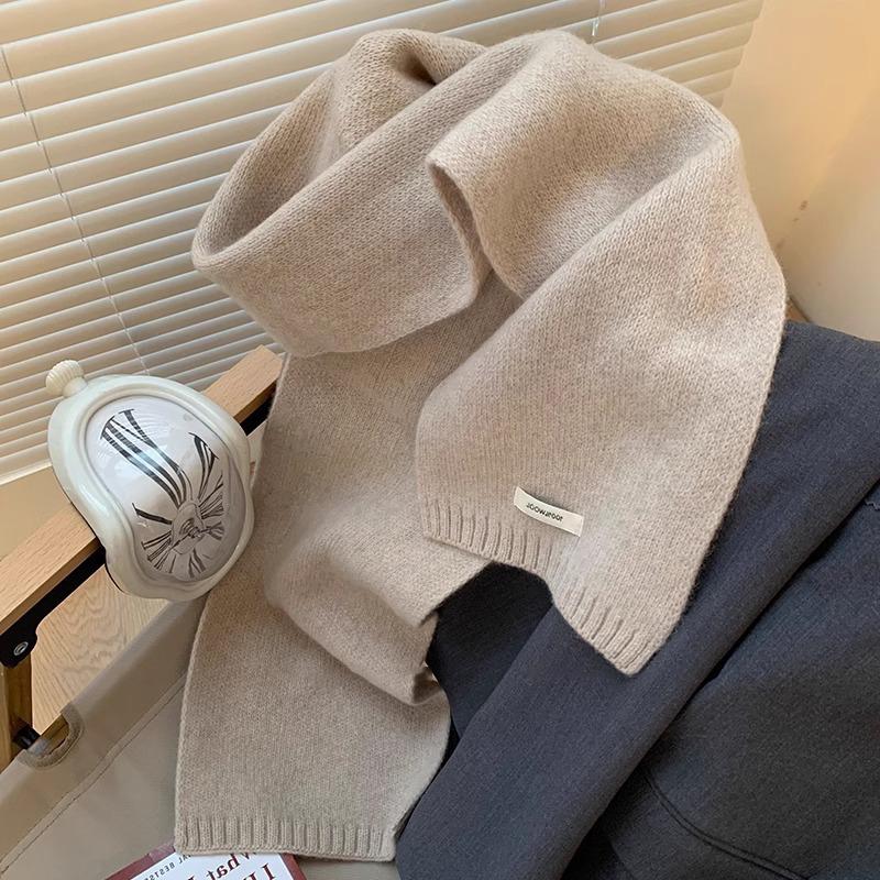 Winter Knitting Scarf Women Thermal Neck Warmer Solid Fleece Keep Warm Scarf Thickening Windproof Neck Cover