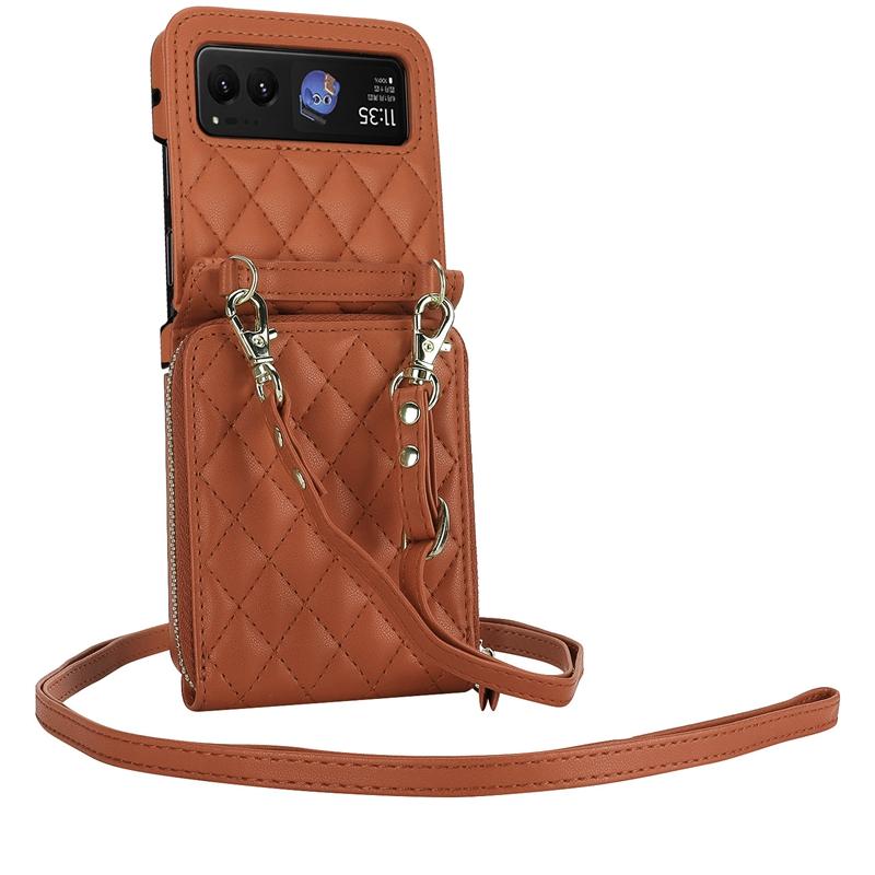 For Moto 40 Zipper Style Wallet Case Pouch, Cross Shoulder Leather Case for Vivo X Flip with Card Slots