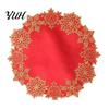 Winter Holiday Party Tableware Christmas Embroidered Placemat, Red And Gold Snowflake Table Dining Decor Mat, Heat Resistant Polyester Decorative Mat